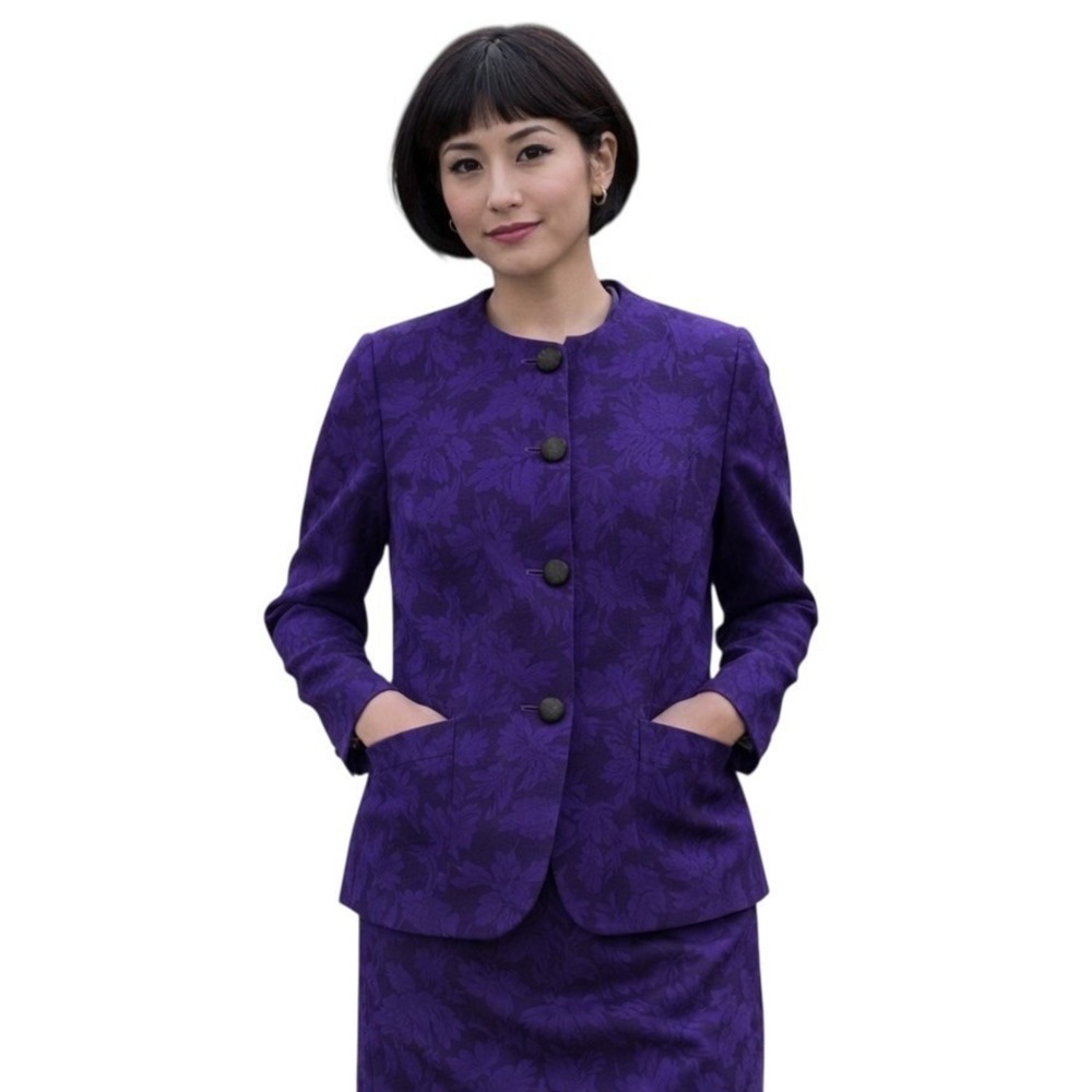 VTG Pendleton Skirt Suit Womens Petite 6 Purple Floral Wool Made USA Jacquard